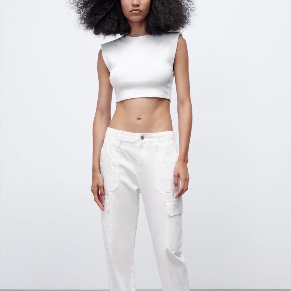 Zara White Sleeveless Crop Top
